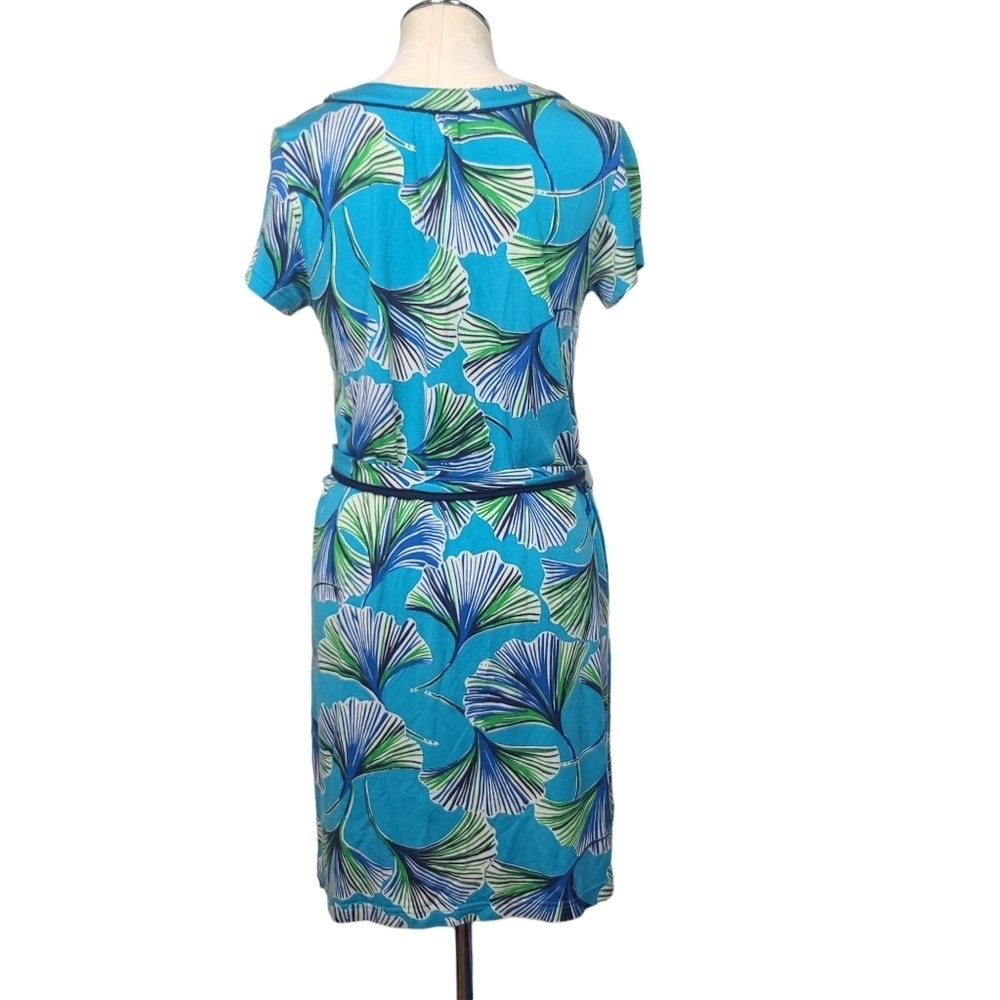 Lilly Pulitzer Tropical Blue Green Split V Neck Short Sleeve Belted Dress S - Picture 5 of 8